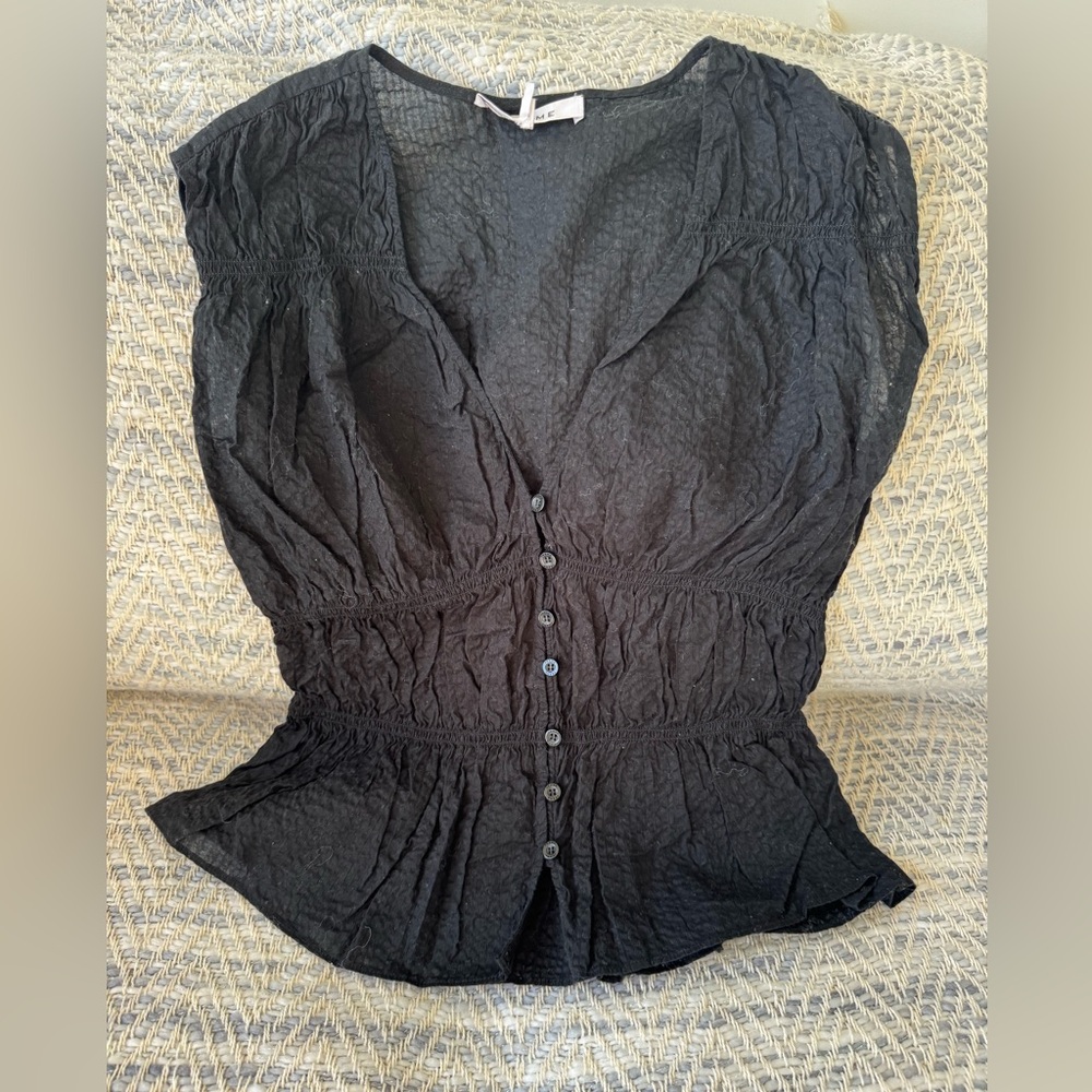 Frame black cotton button front shirt